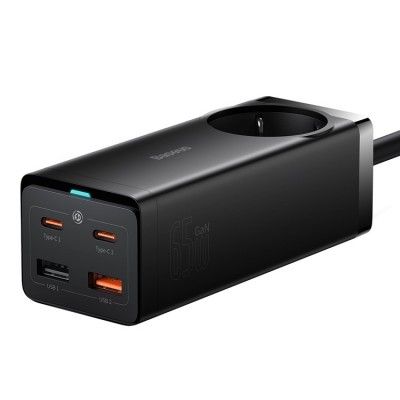 Carregador Carregamento Rpido 65W Gan3 Pro Dual Usb-C/Usb-A Preto + Tomada AC